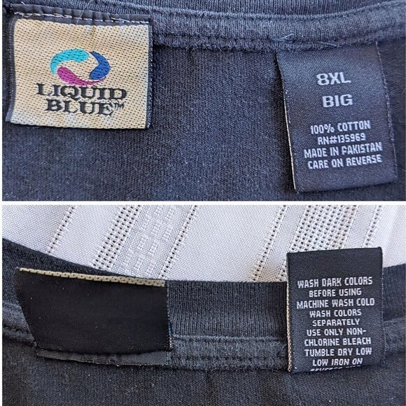 Vintage Y2K LIQUID BLUE Bulldog w/ Skull Bandana SS Tee Men's Size 8X - Picture 3 of 5